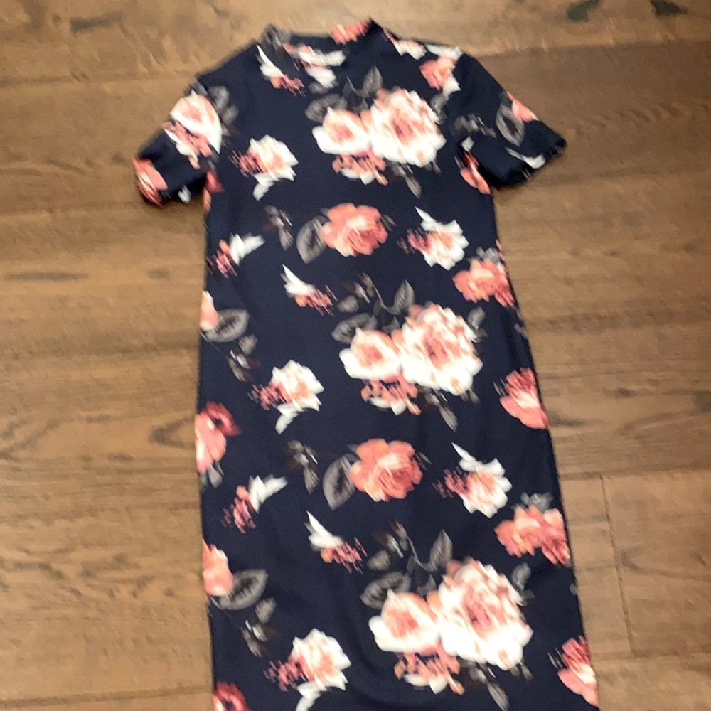 Bodycon navy blue floral long dress for girls